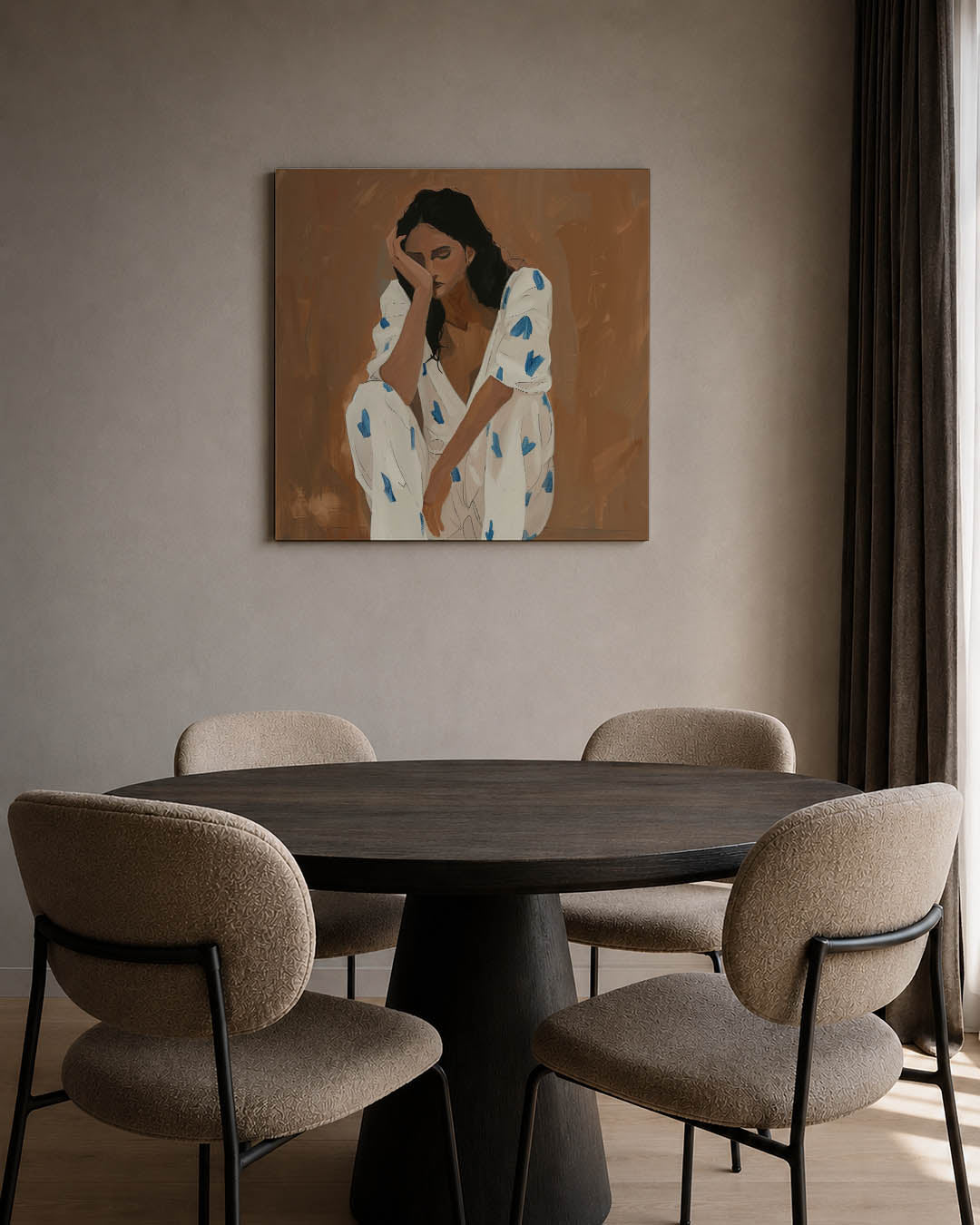 Dromerige vrouwenzitting Kunstwerk