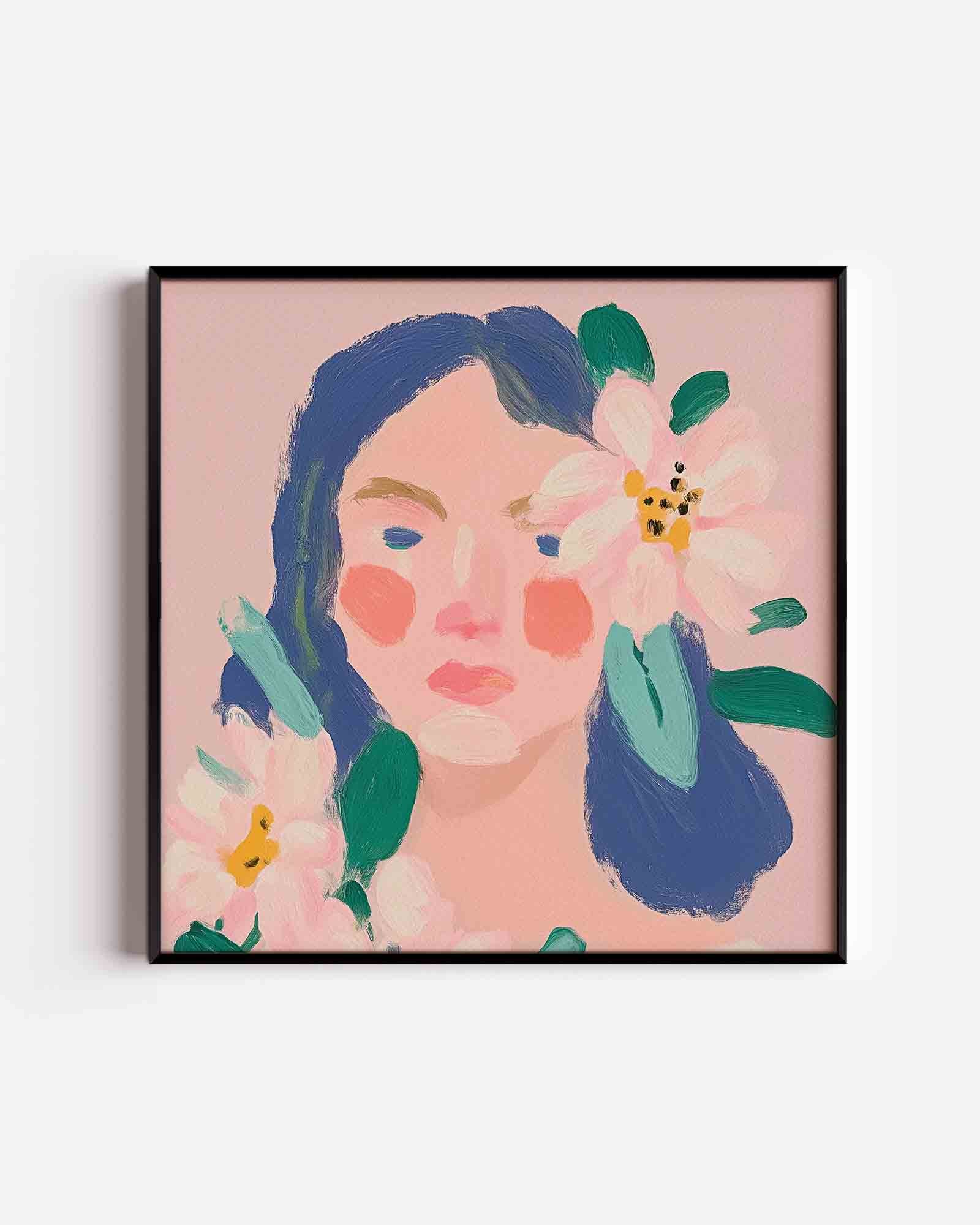 Bloemen en gezicht Poster