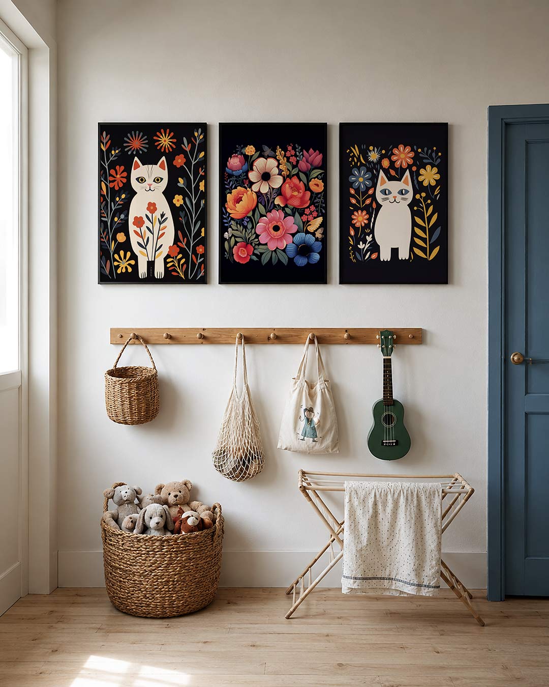 Kleurrijke kat en bloemen Posterset