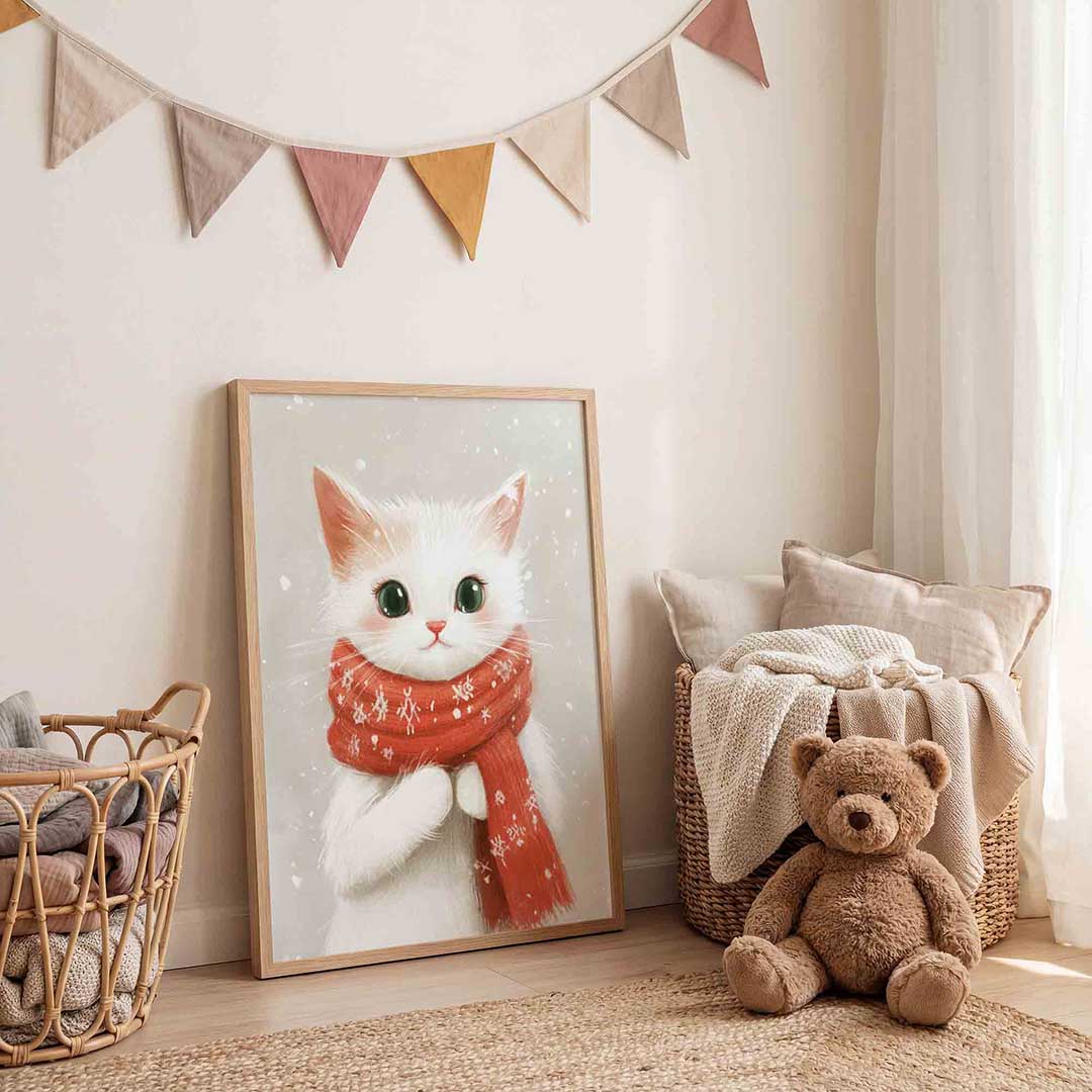 Kat met rode sjaal Poster