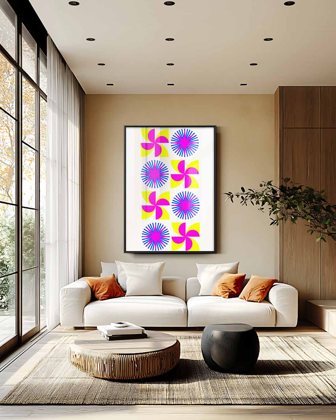 Kleurrijke Geometrische Expressie Kunstwerk-canvas-dibond-plexiglas-wanddecoratie-WallArtistic