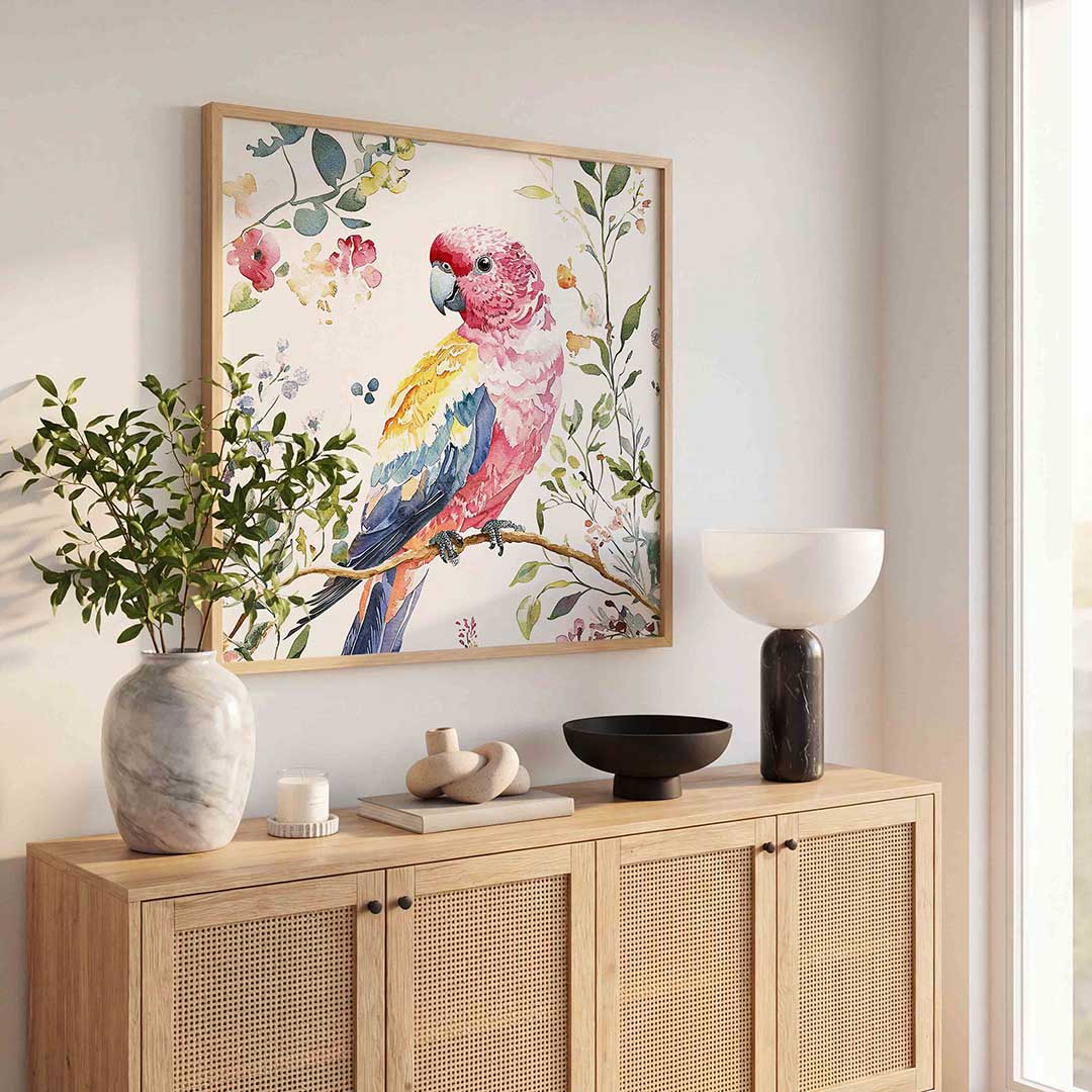 Papegaai en bloemen Poster