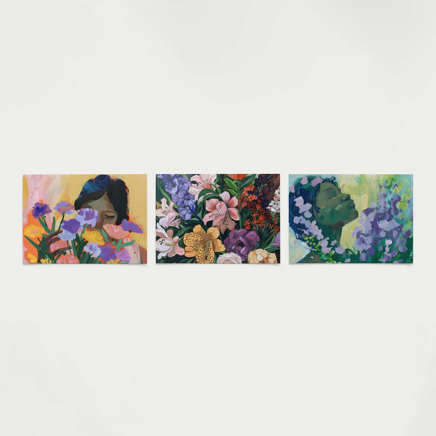 Bloemen en gezicht Posterset