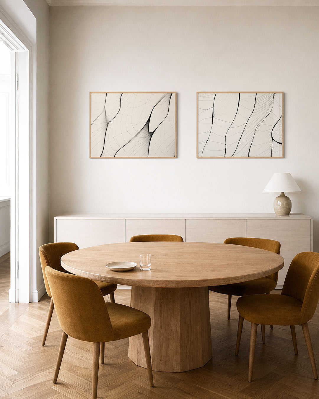 Interieurpresentatie van twee posters met fijne krommingen