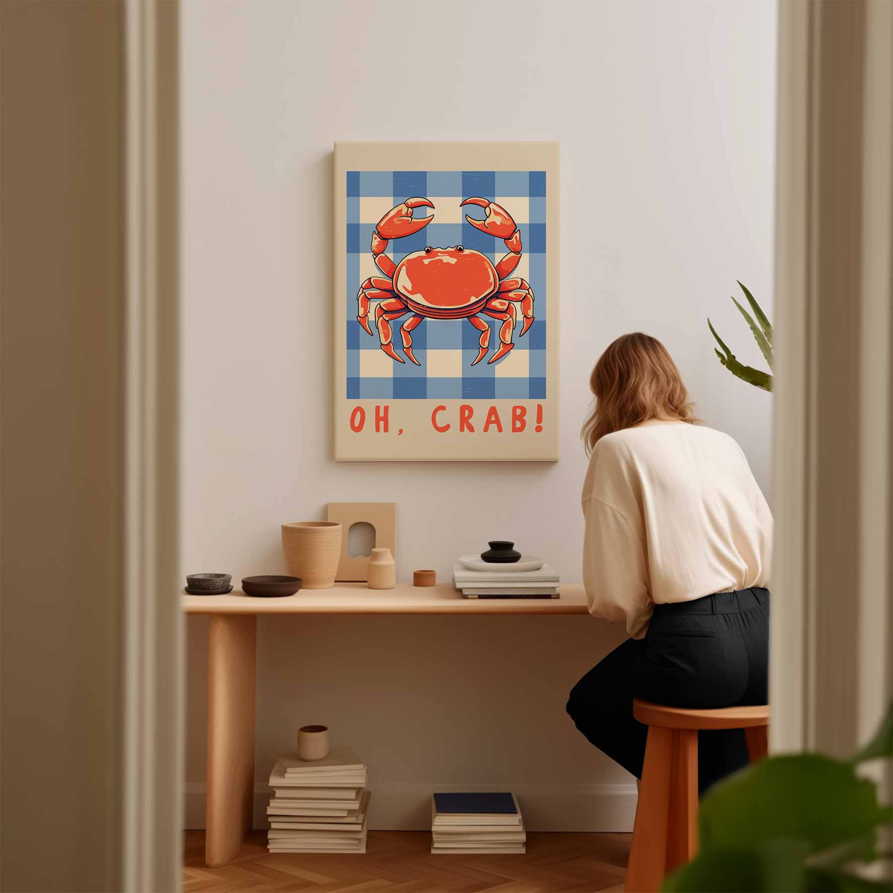 Oh Crab! Speelse Krab Illustratie Kunstwerk-canvas-dibond-plexiglas-wanddecoratie-WallArtistic