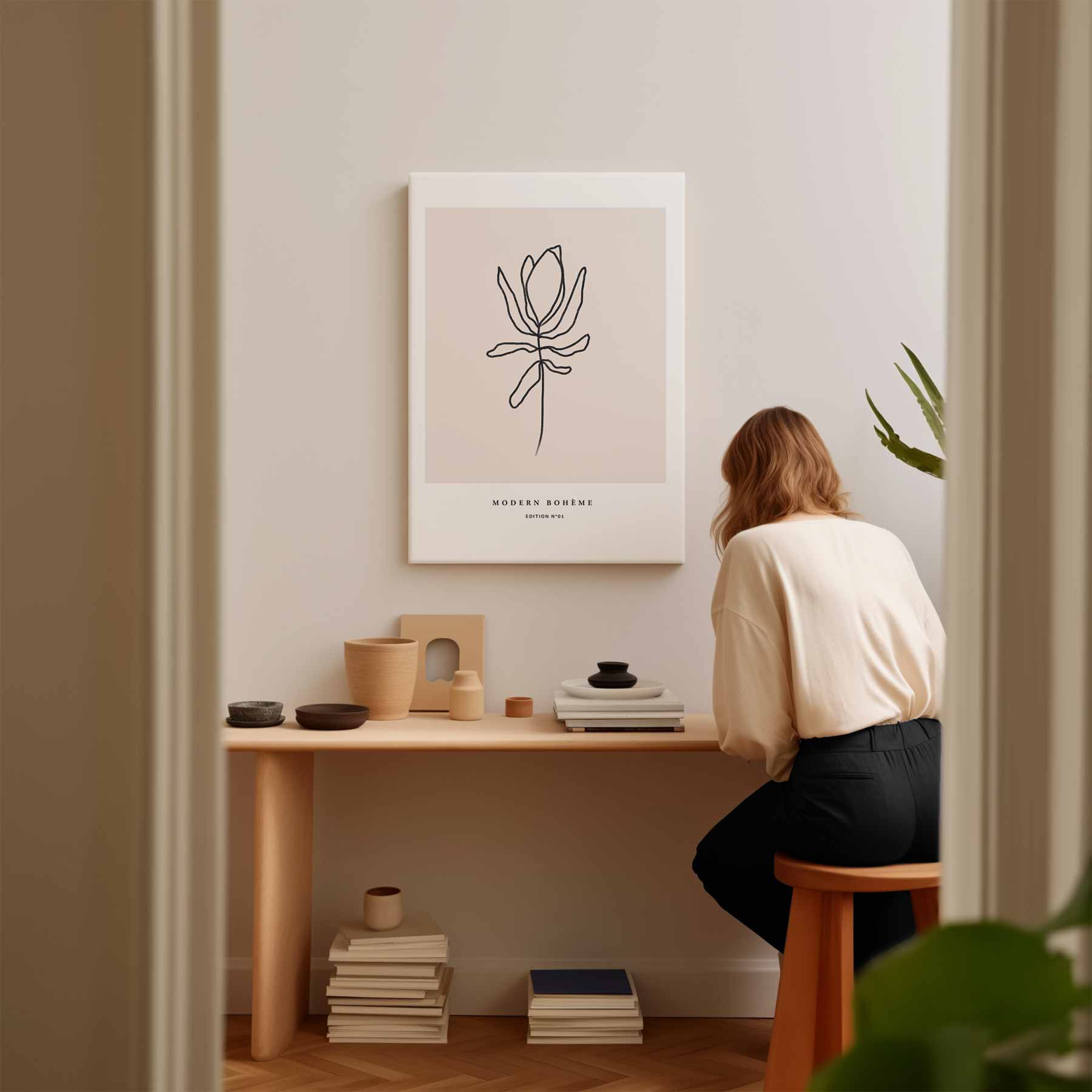 Moderne Boho Bloem Illustratie Kunstwerk-canvas-dibond-plexiglas-wanddecoratie-WallArtistic