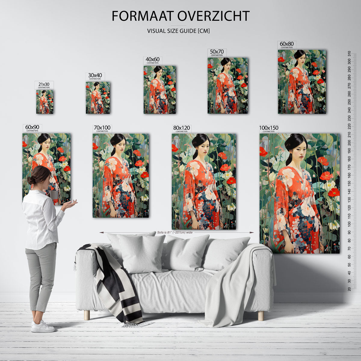 Vrouw in kimono met bloemen Poster