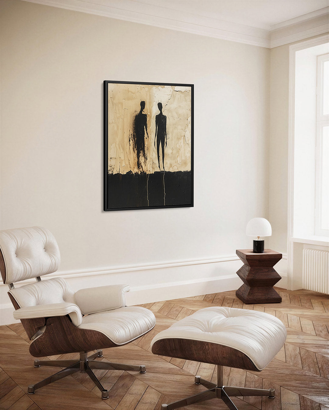 Schaduwfiguren op beige Kunstwerk