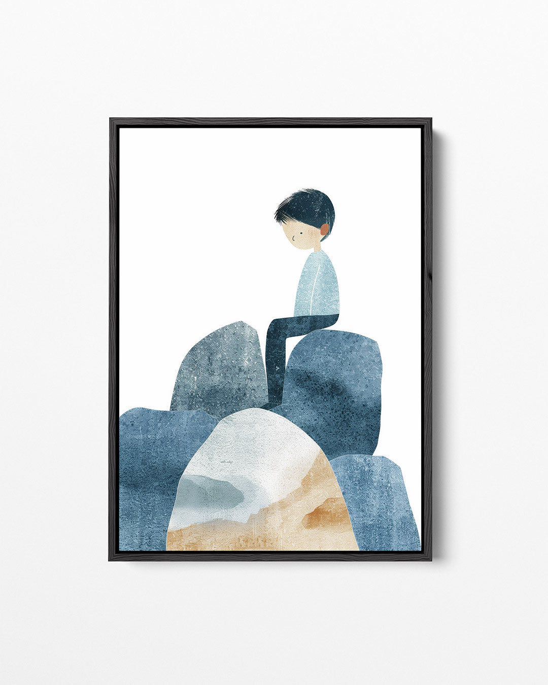 Zittende figuur op rotsen Kunstwerk