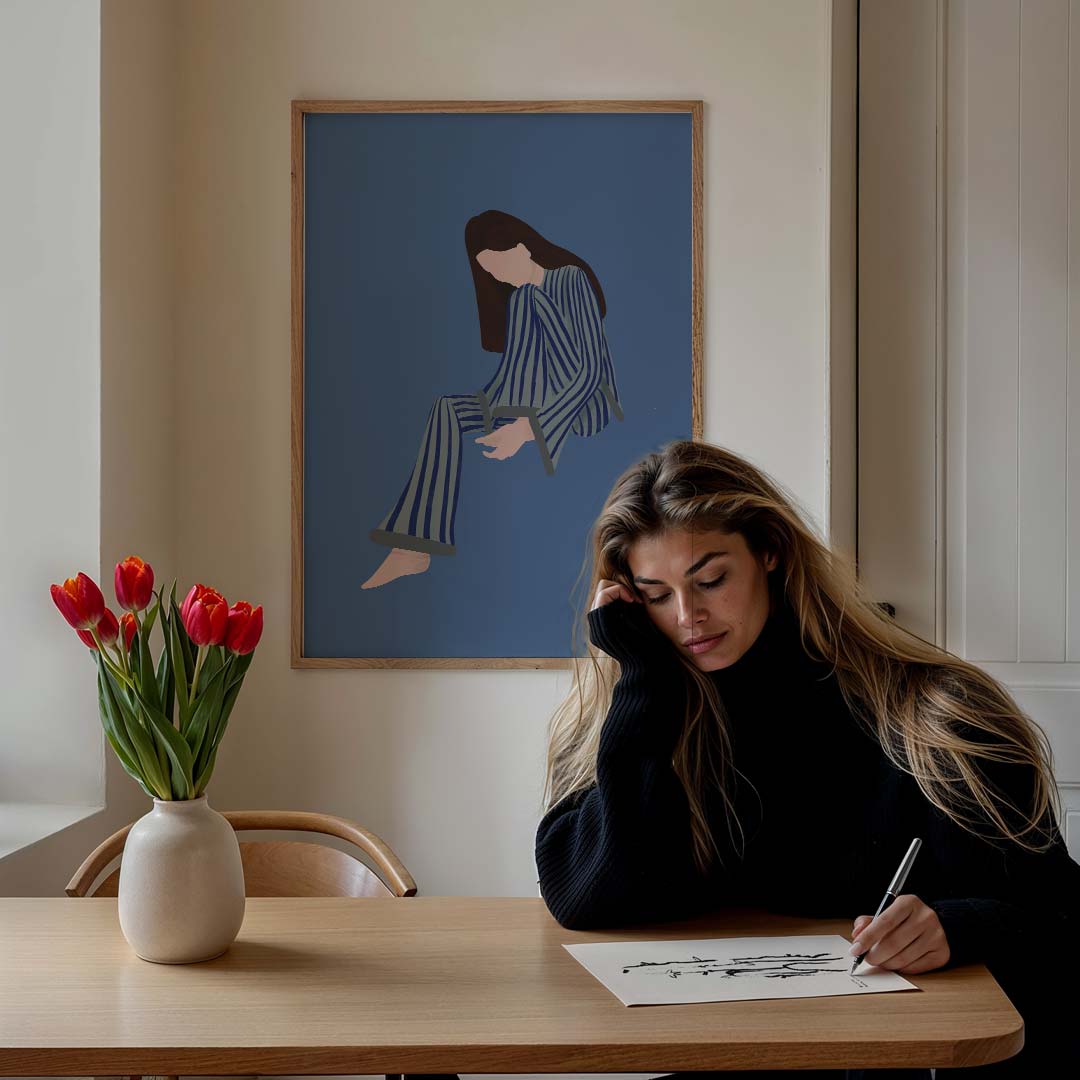 Moderne Blauwe Abstracte Vrouw Poster-WallArtistic