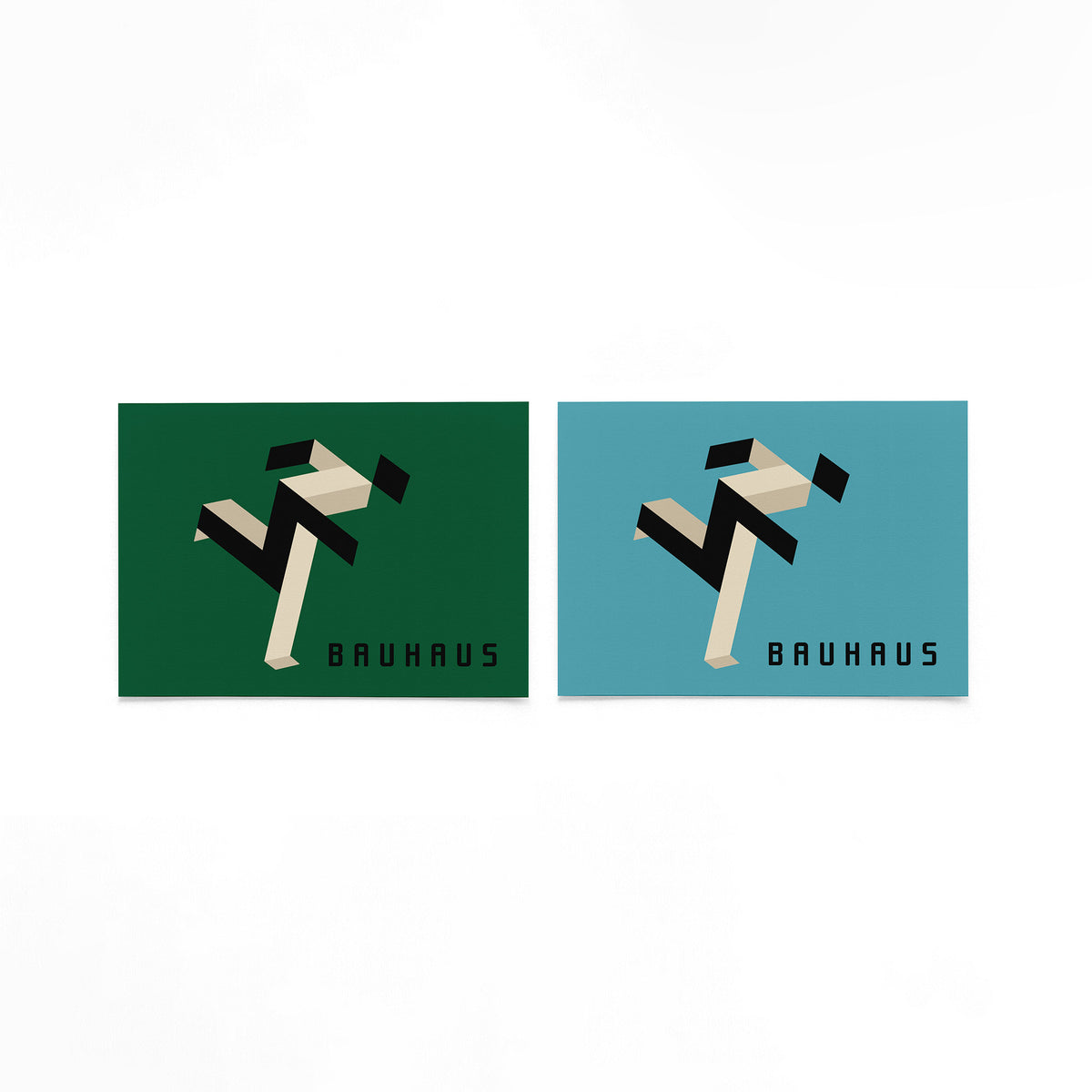 Twee landscape posters met zigzagfiguur in groen en blauw als vrijstaande productfoto