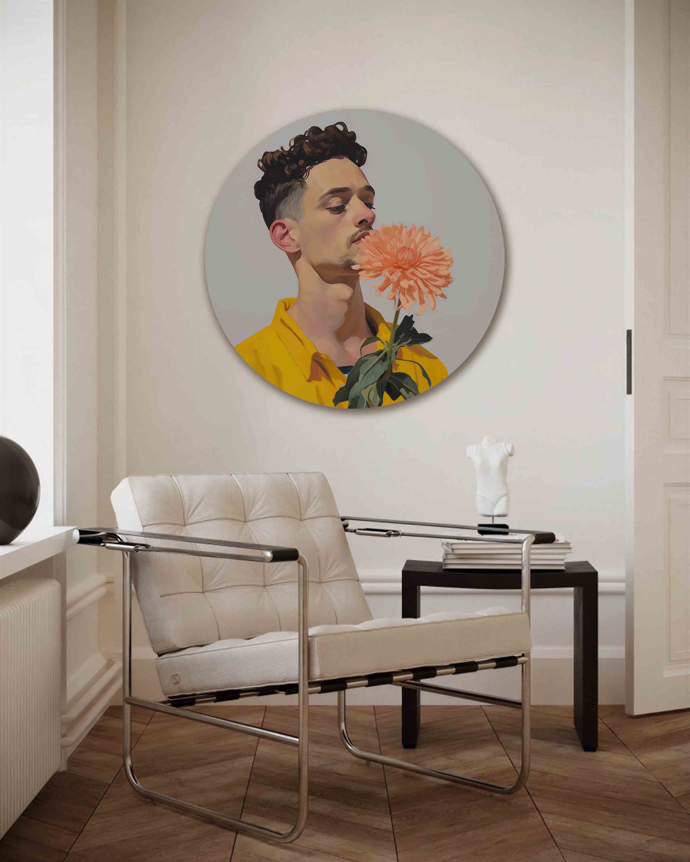Man met bloem Muurcirkel