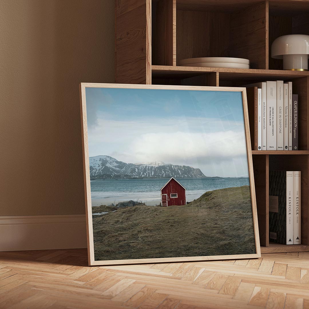 Rood huisje aan zee Poster