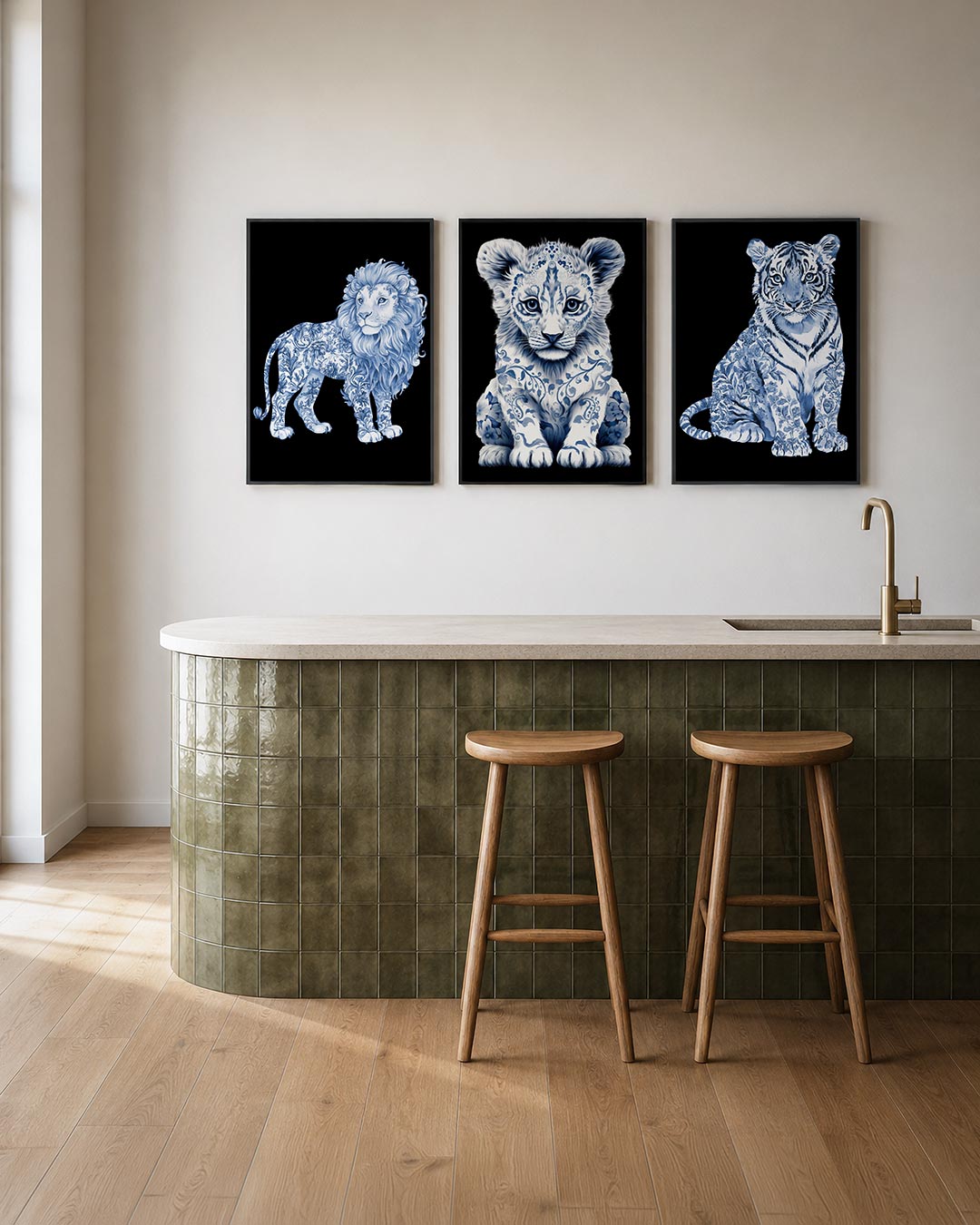 Blauwe leeuw patronen Posterset