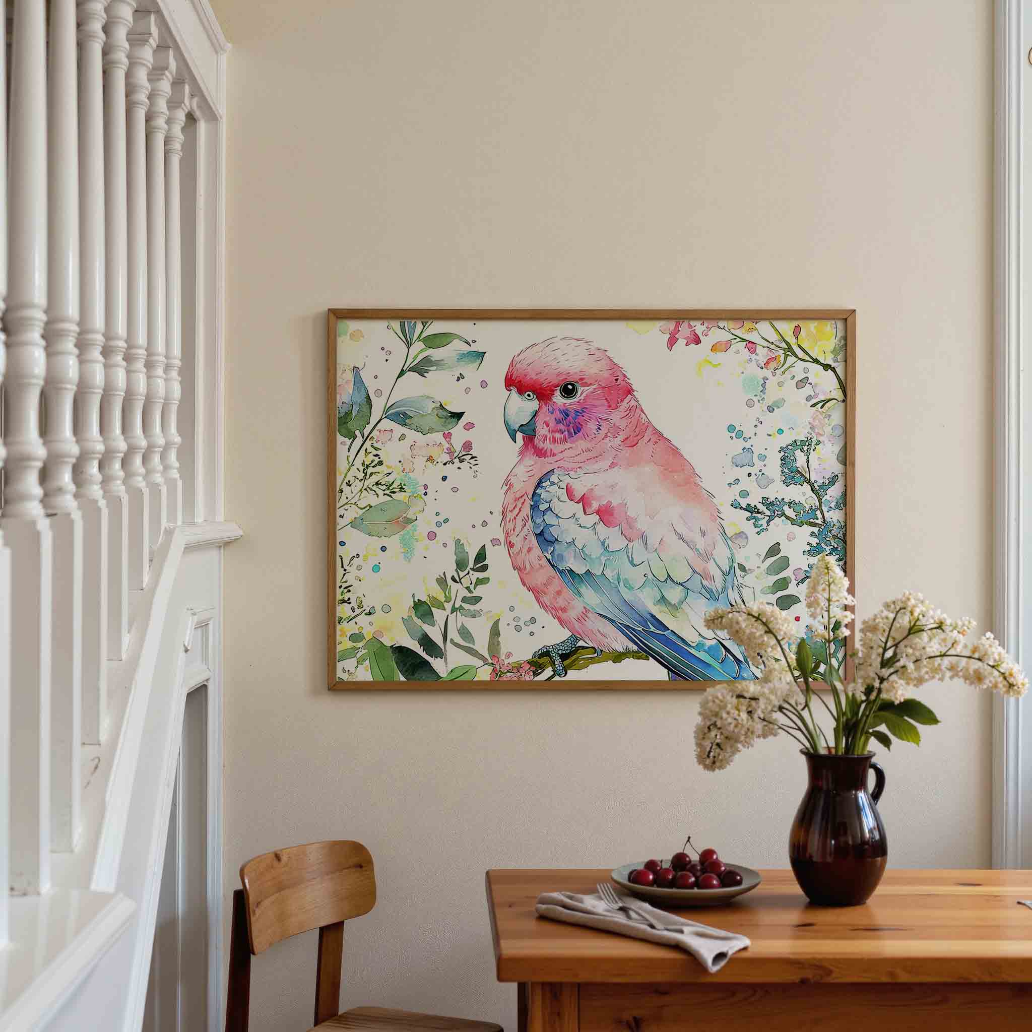 Papegaai en bloemen Poster