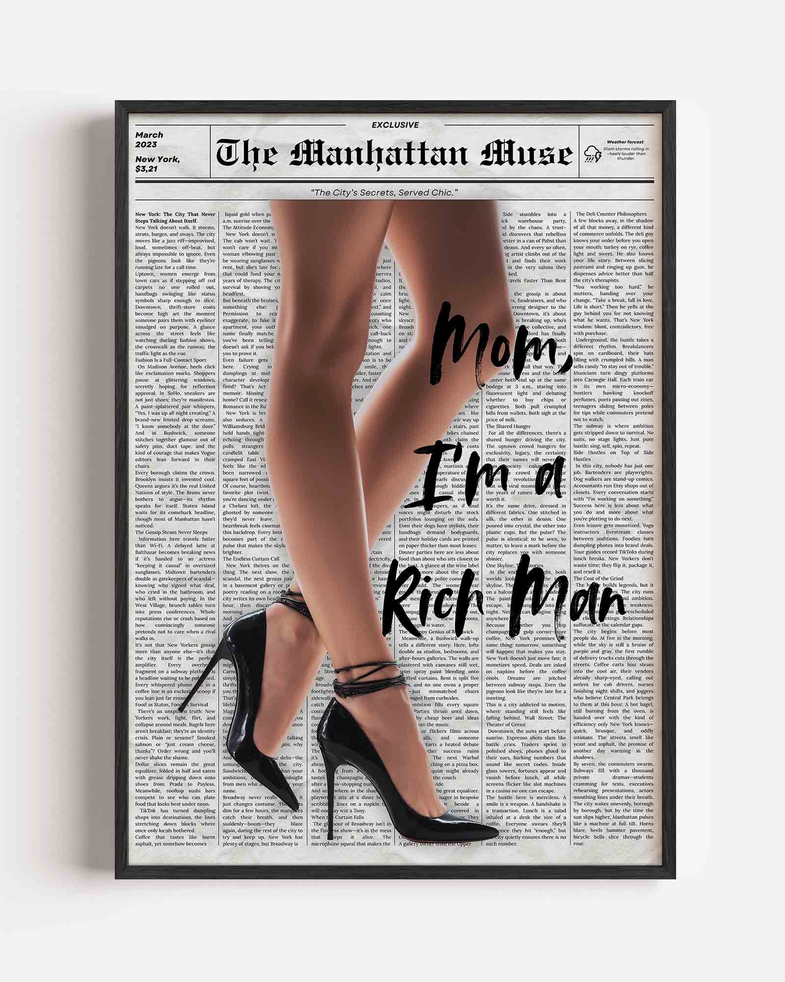 Hoge hakken en krantenachtergrond Poster