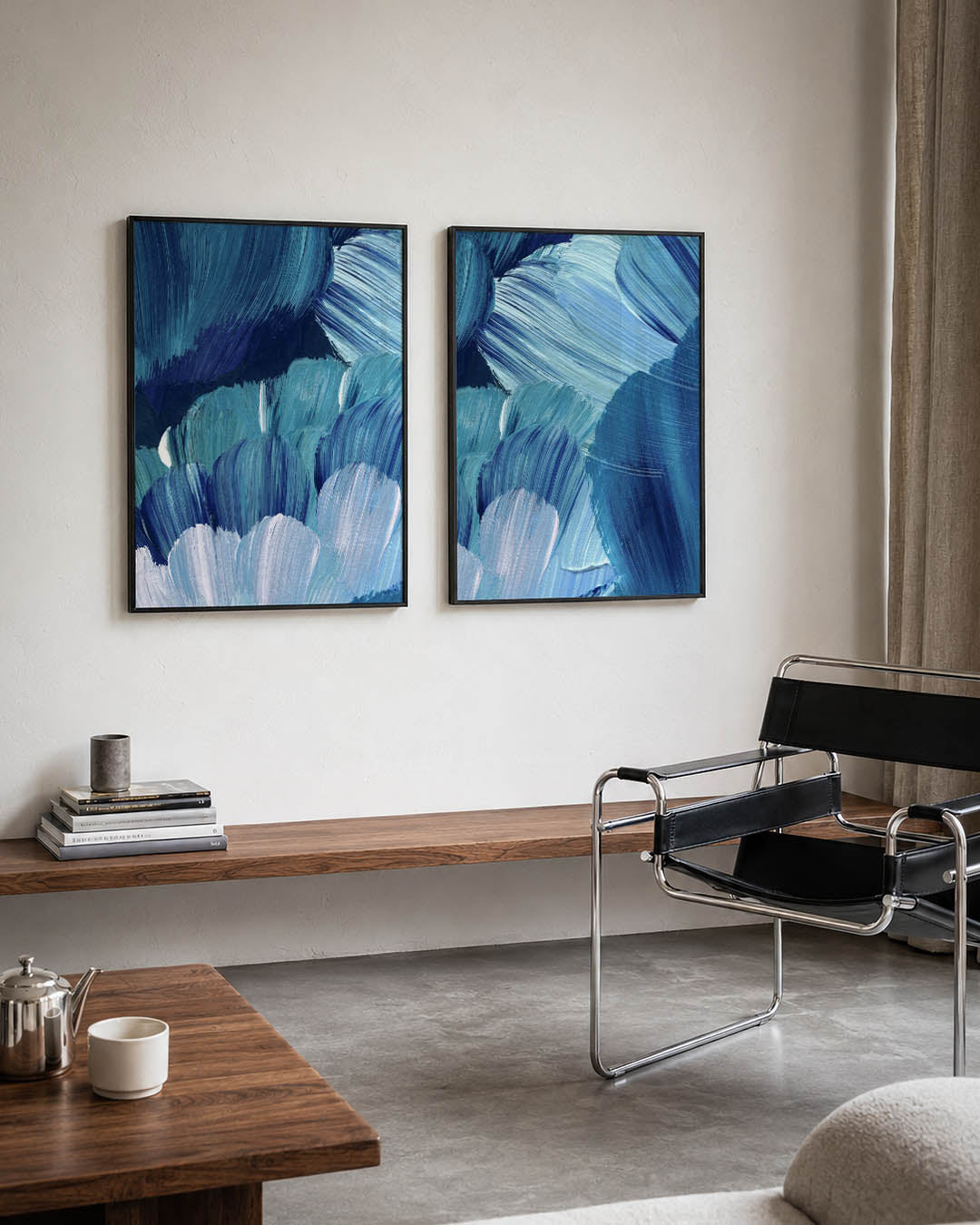 Blauwe borstelstreken Posterset