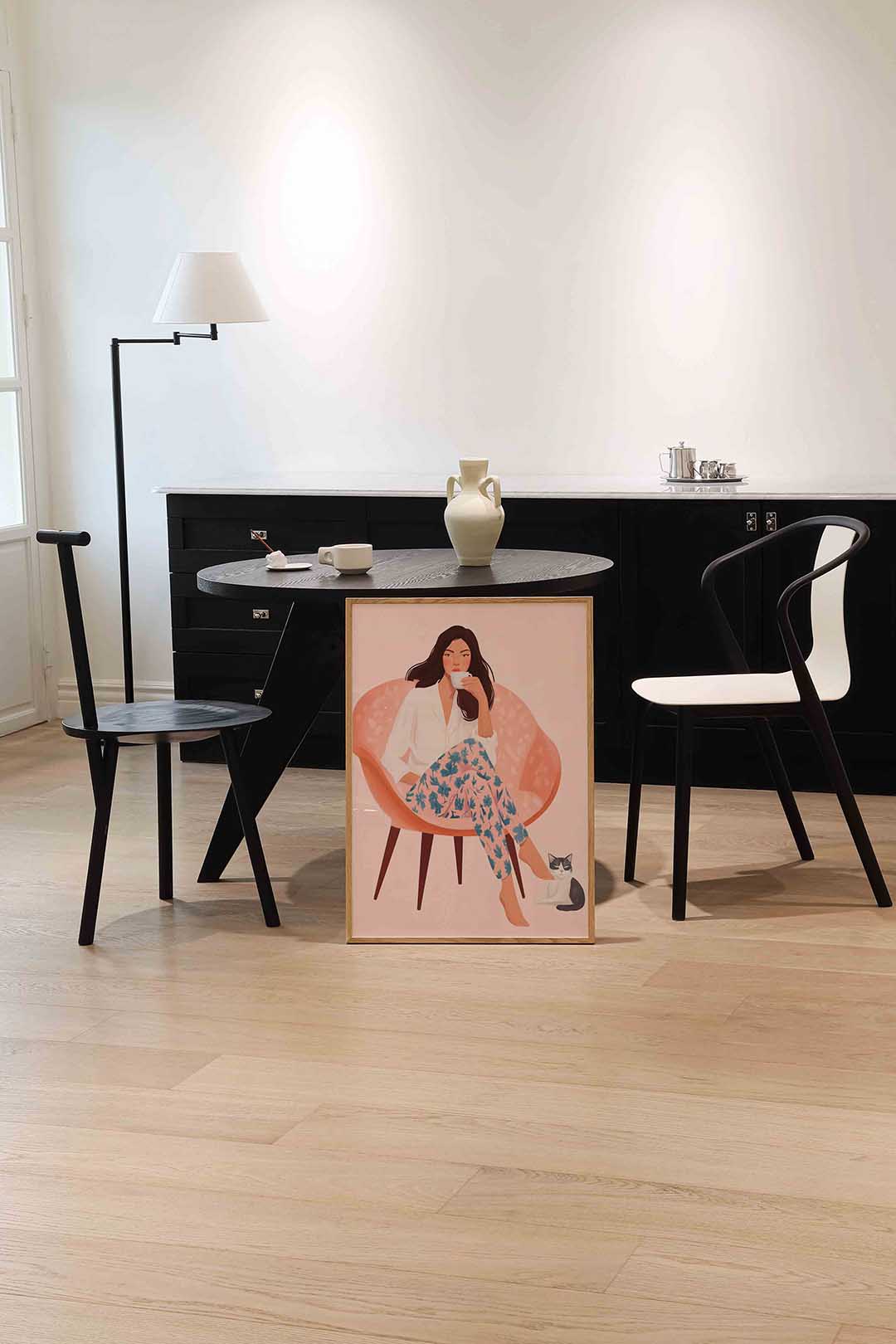 Vrouw met kopje en kat Poster