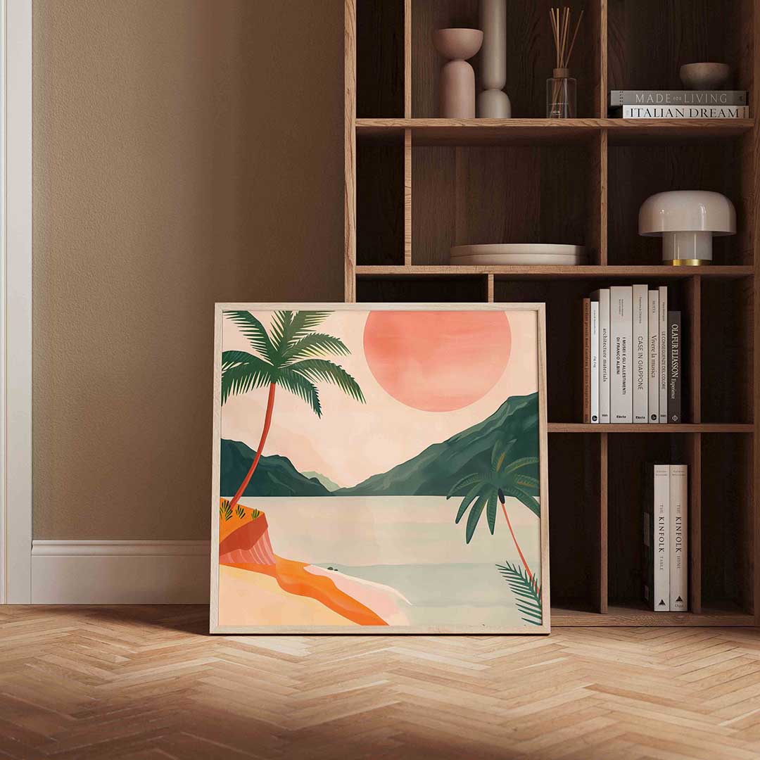 Palmboom en zonsondergang Poster