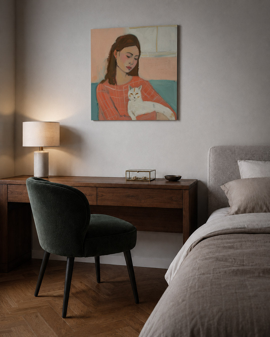 Vrouw met kat Kunstwerk