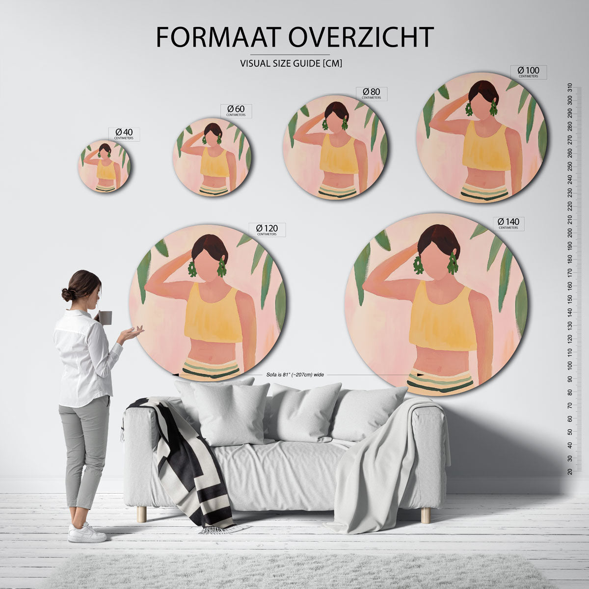 Vrouw met groene oorbellen Muurcirkel