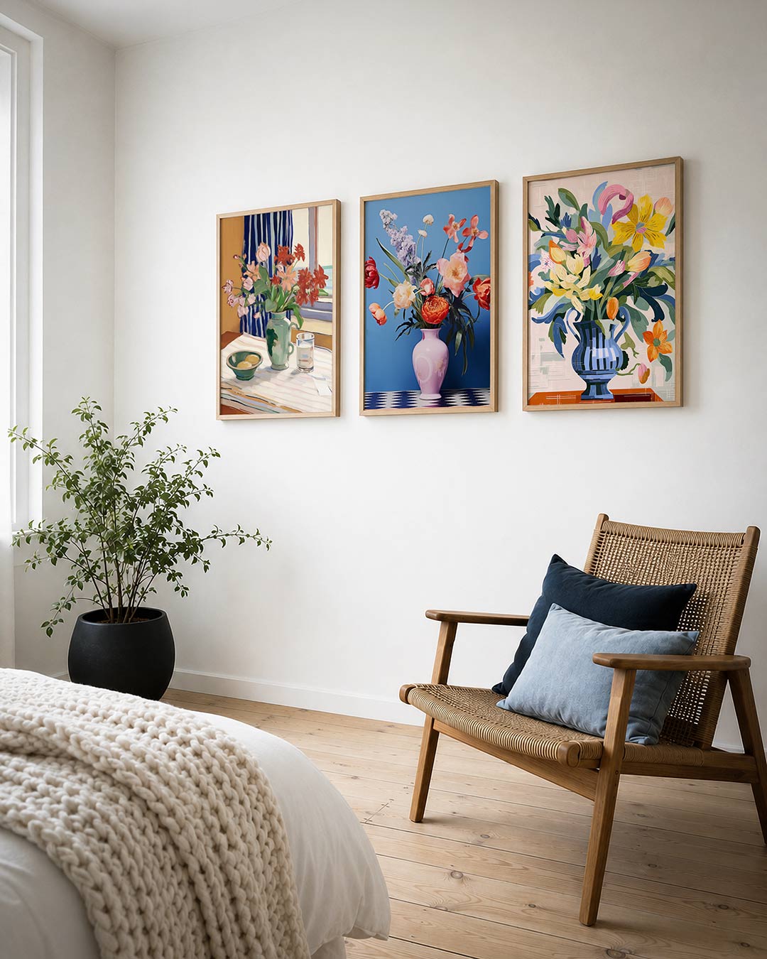 Bloemen en strepen Posterset