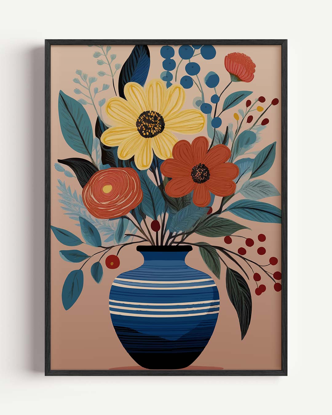 Bloemige Vaas Illustratie Poster-WallArtistic