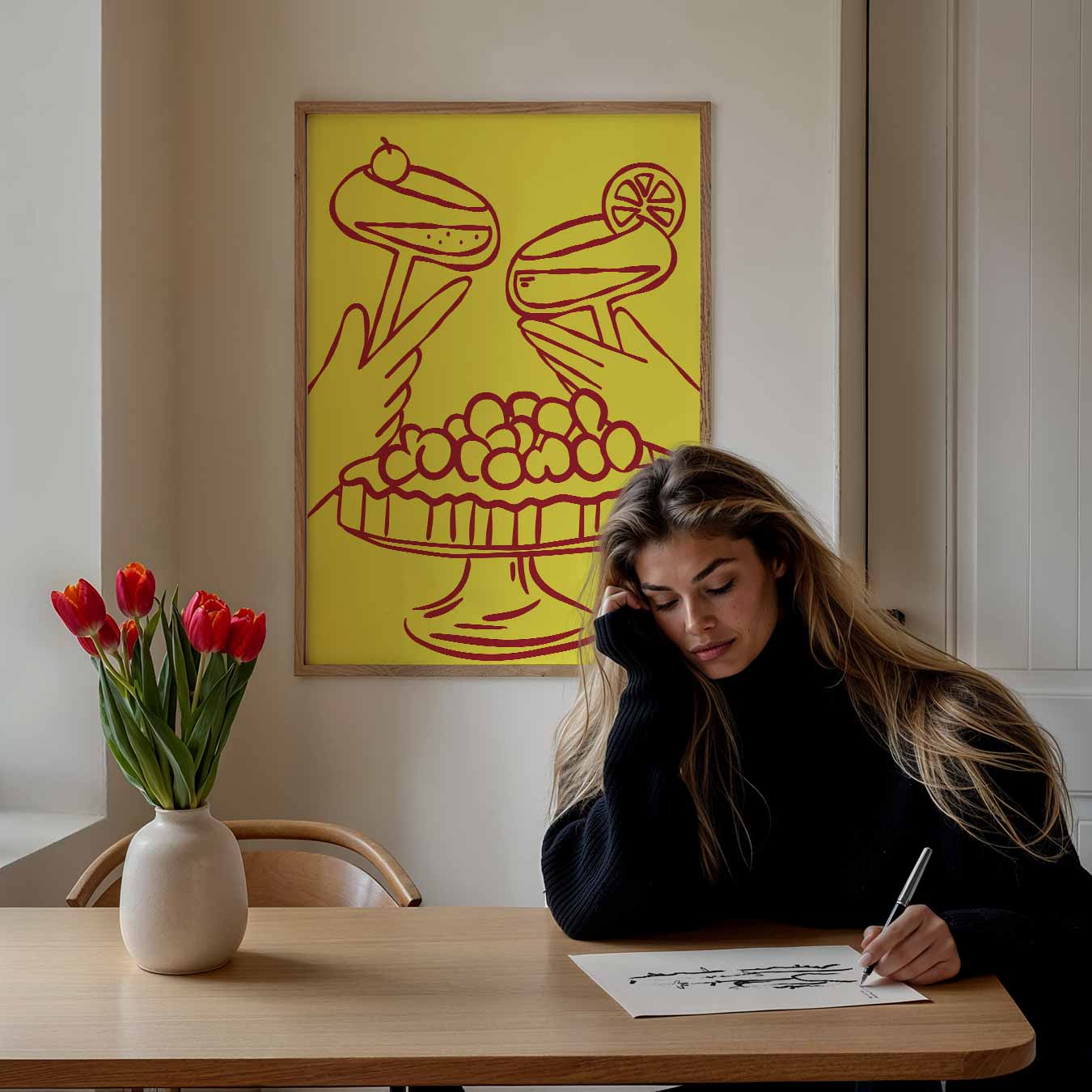 Feestelijke Cocktail & Taart Illustratie Poster-WallArtistic