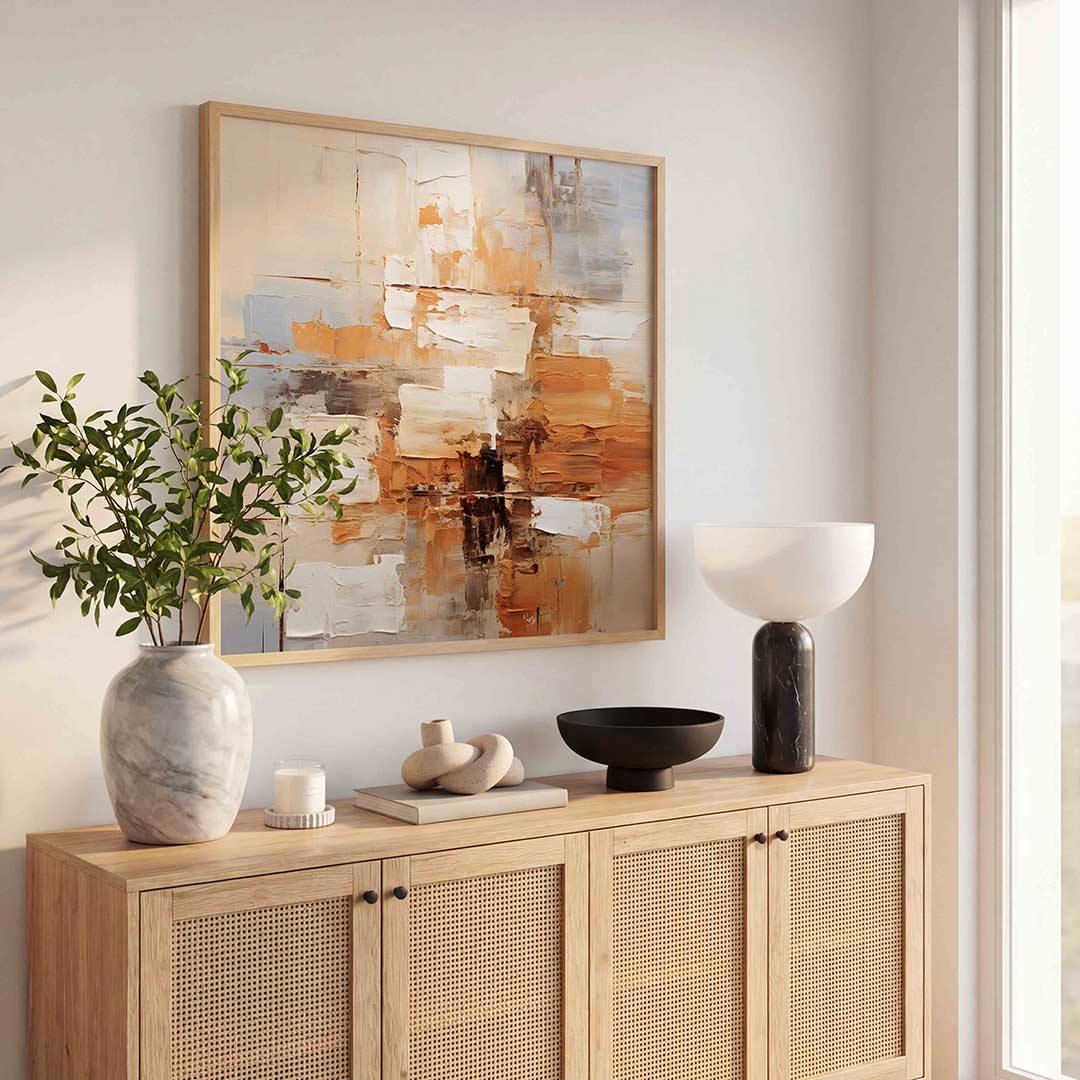 Abstracte beige en oranje Poster