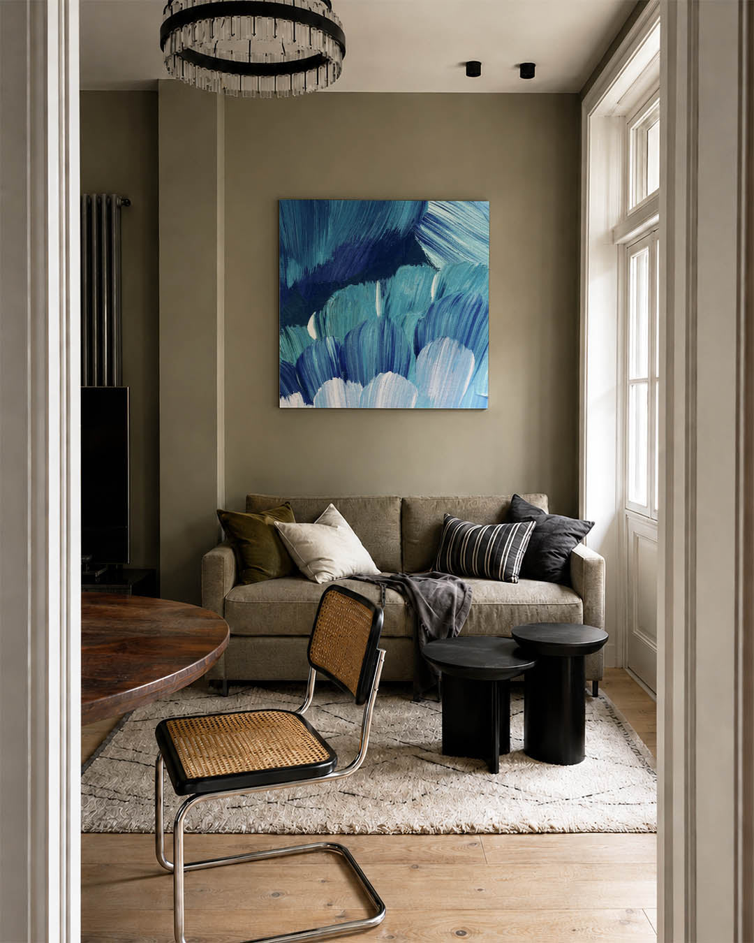 Dynamische blauwe beweging Kunstwerk