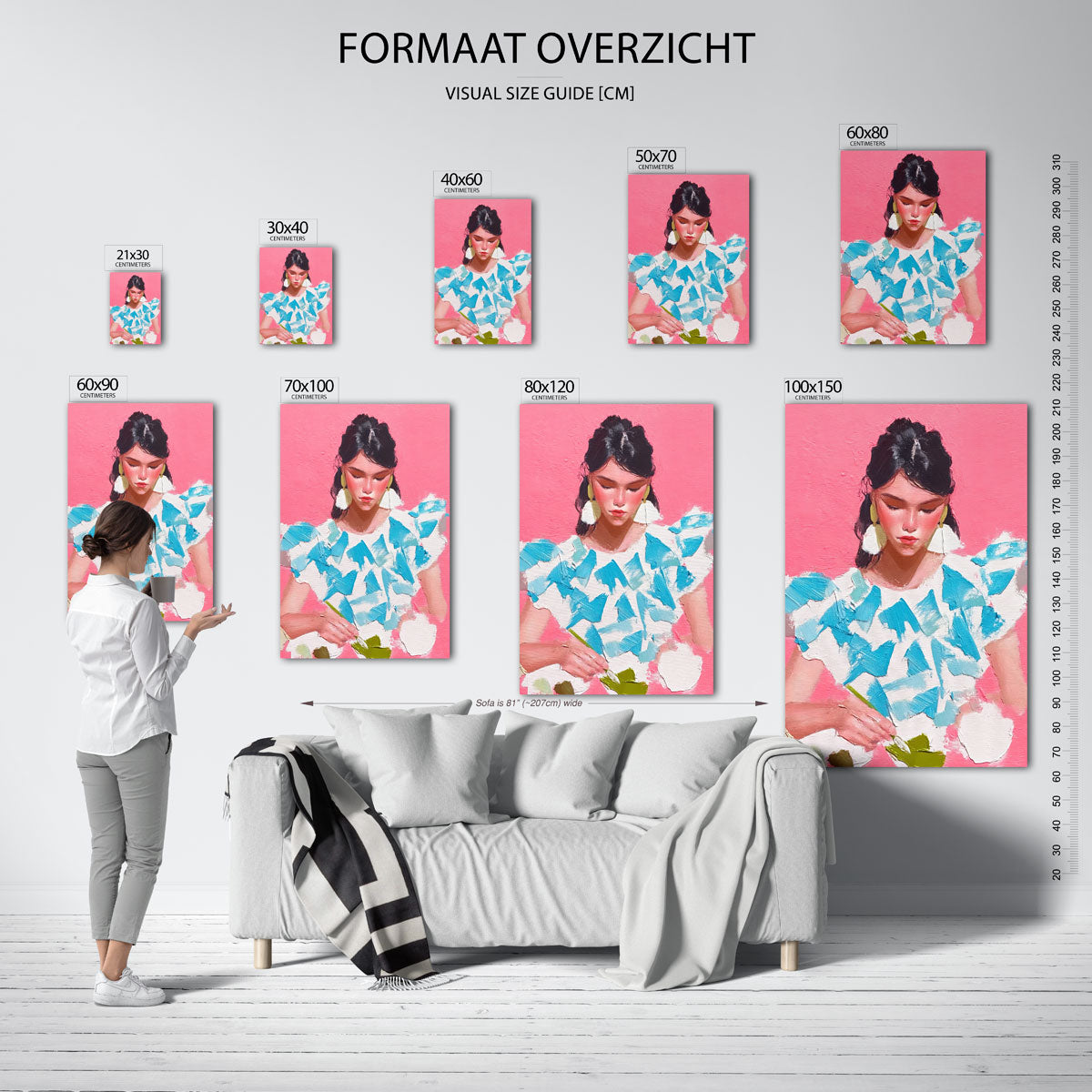 Vrouw met roze achtergrond Poster