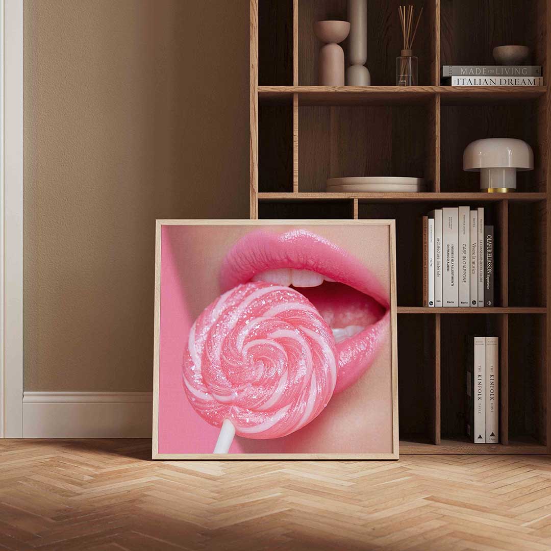 Roze lolly en lippen Poster