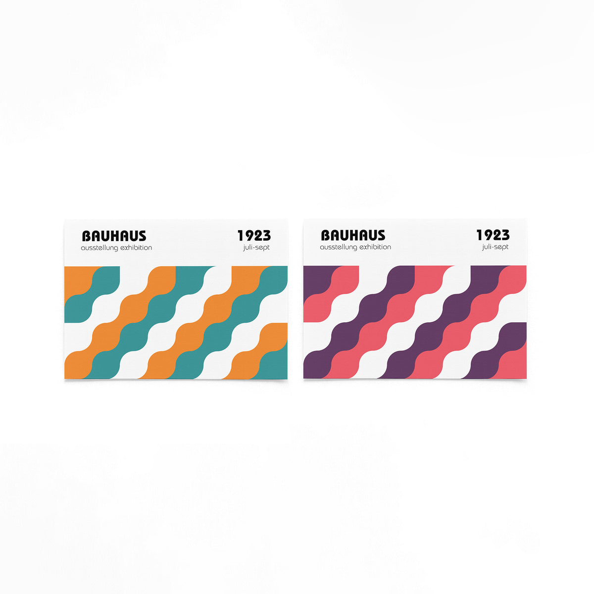 Twee landscape posters met golvende kleurbanen als vrijstaande productfoto