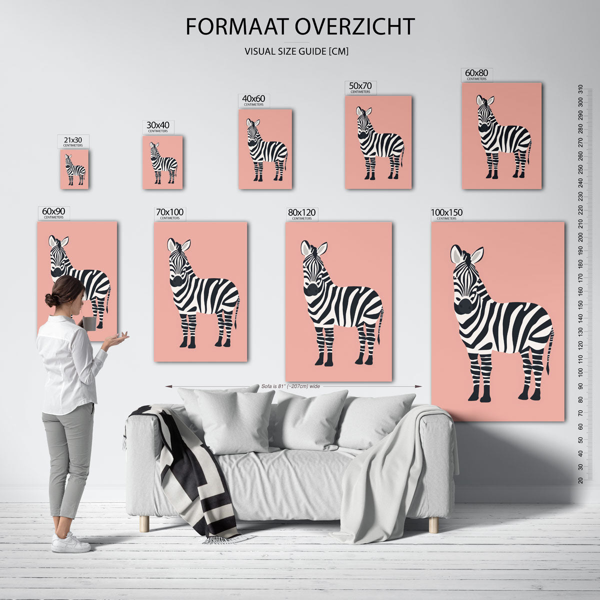 Zebra op roze achtergrond Poster