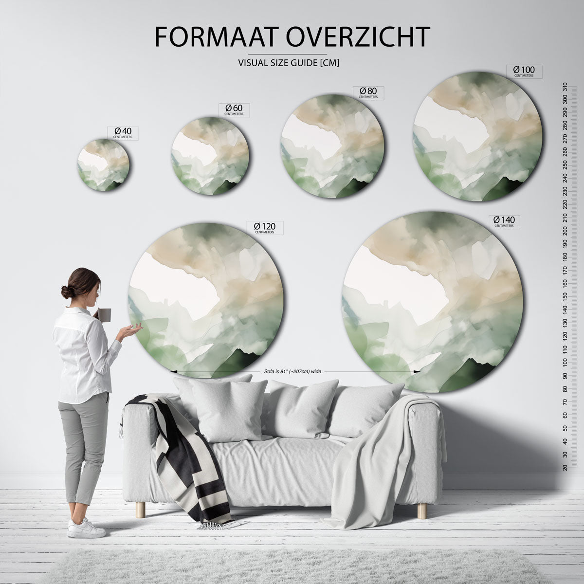 Abstracte groene vormen Muurcirkel