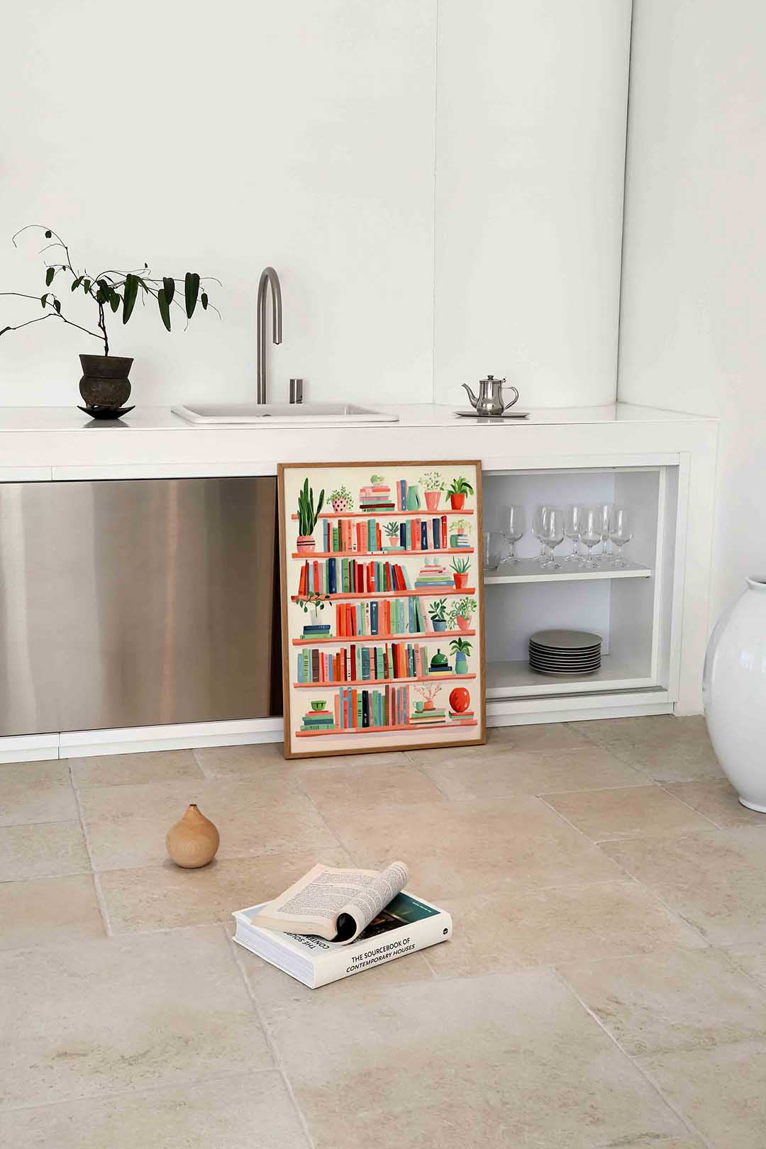 Boekenplank met planten Poster