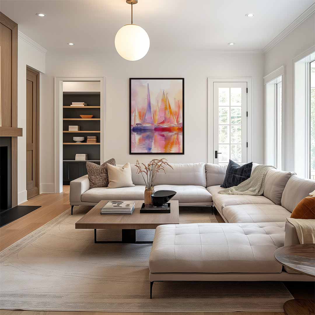 Kleurrijke Zeilboten in Zonsopgang Kunstwerk-canvas-dibond-plexiglas-wanddecoratie-WallArtistic