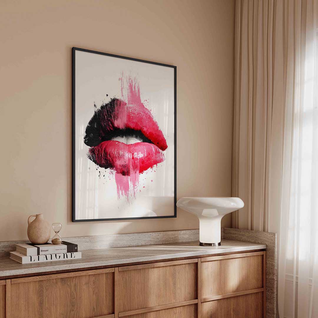 Lippen in zwart en roze Poster