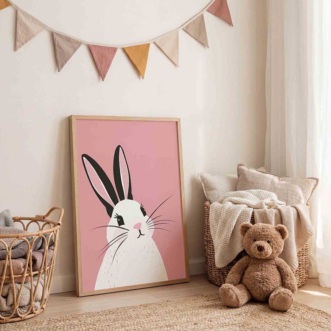 Konijn met roze achtergrond Poster