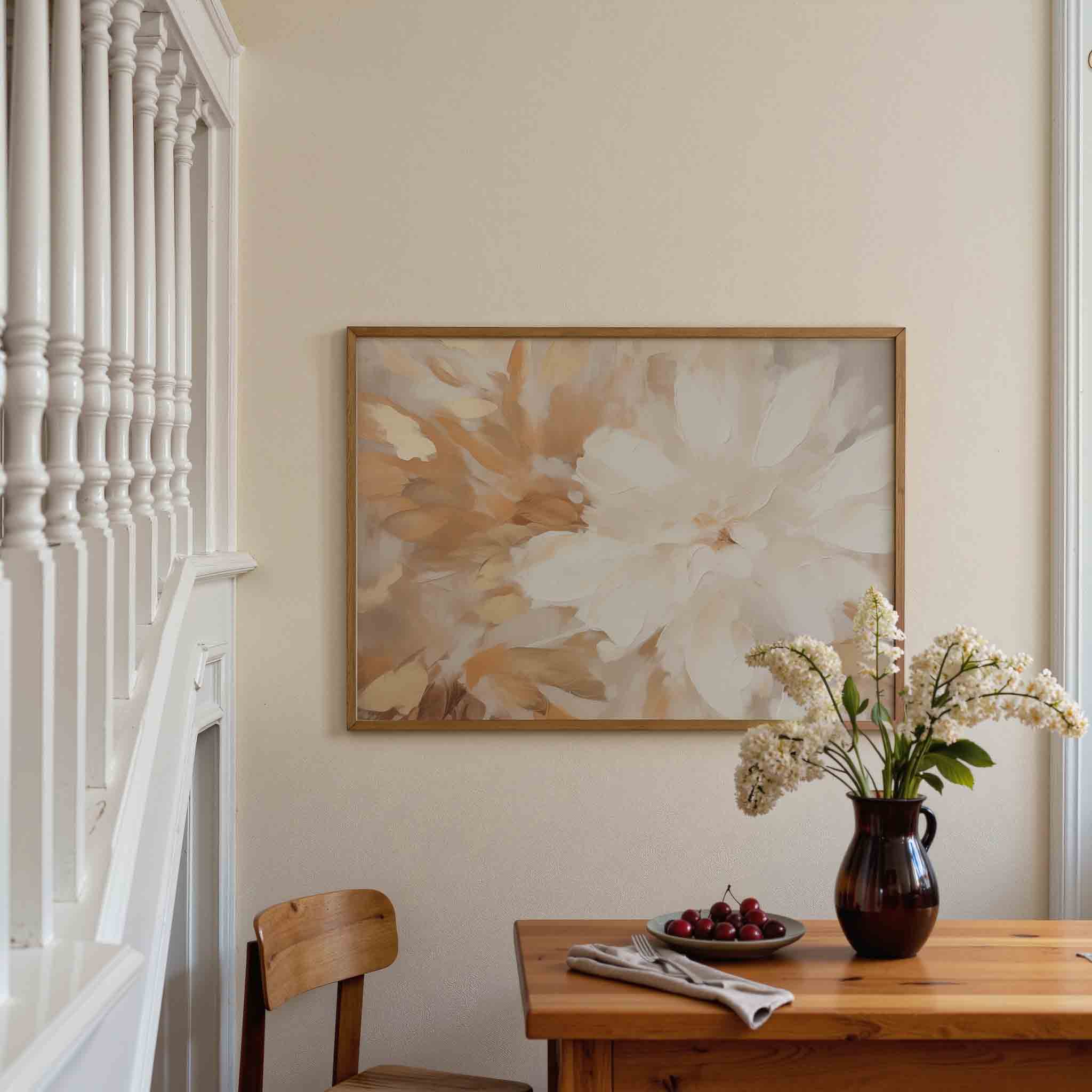 Bloemmotief in beige Poster