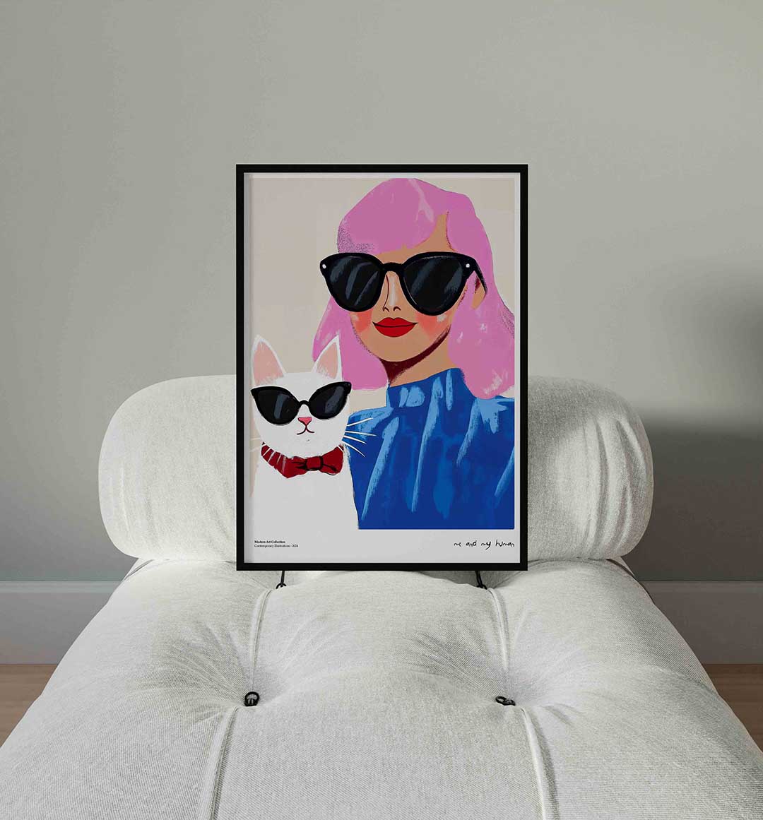Vrouw en kat met zonnebrillen Poster