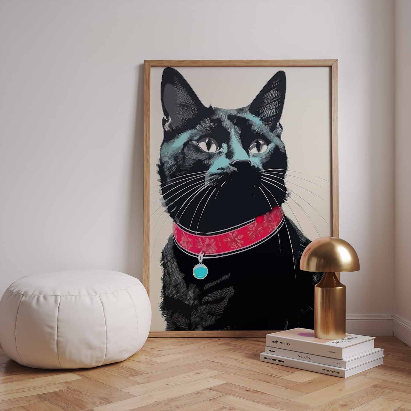 Stijlvolle Kattenposter met Rode Halsband Poster-WallArtistic