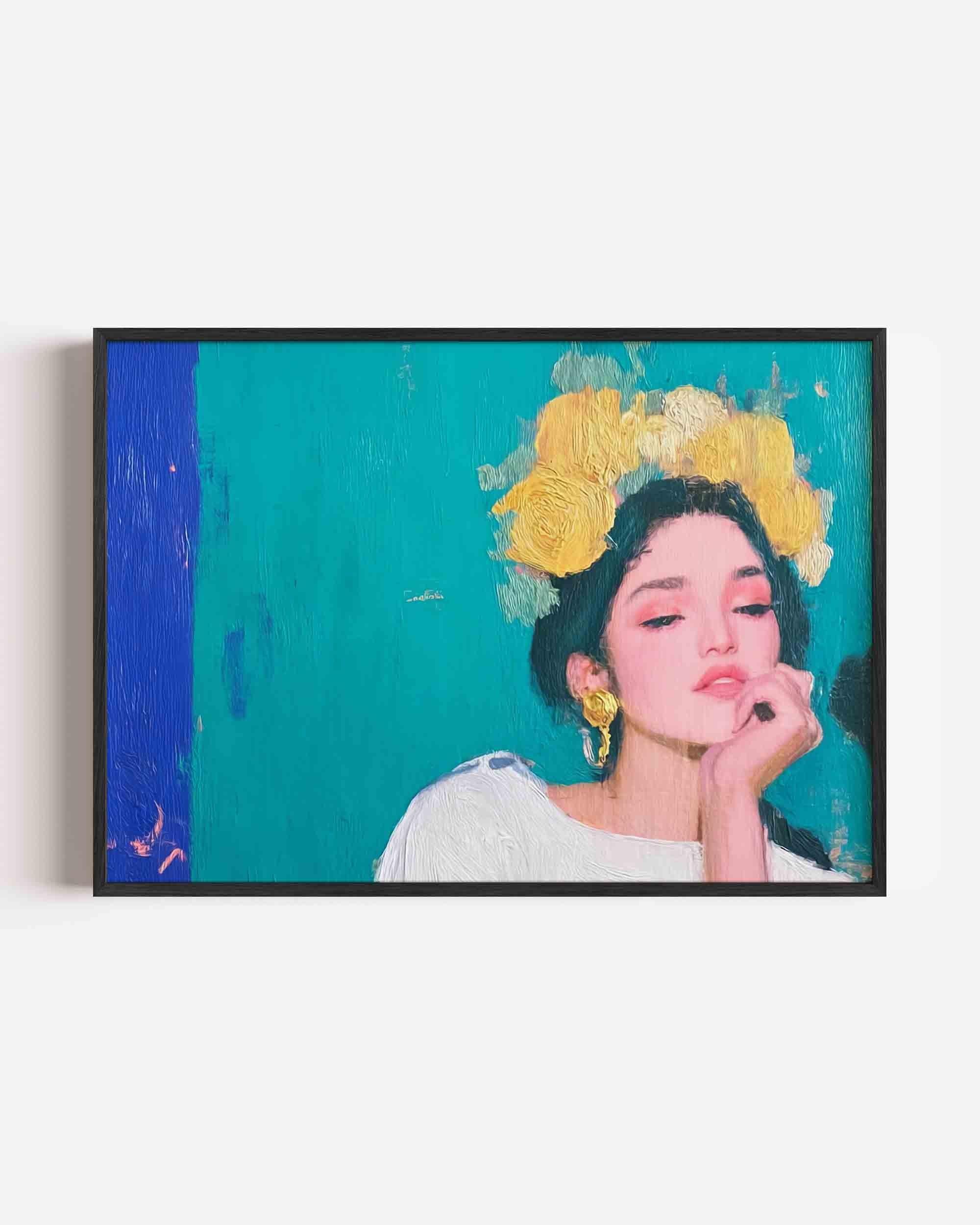 Vrouw met gele bloemen Poster