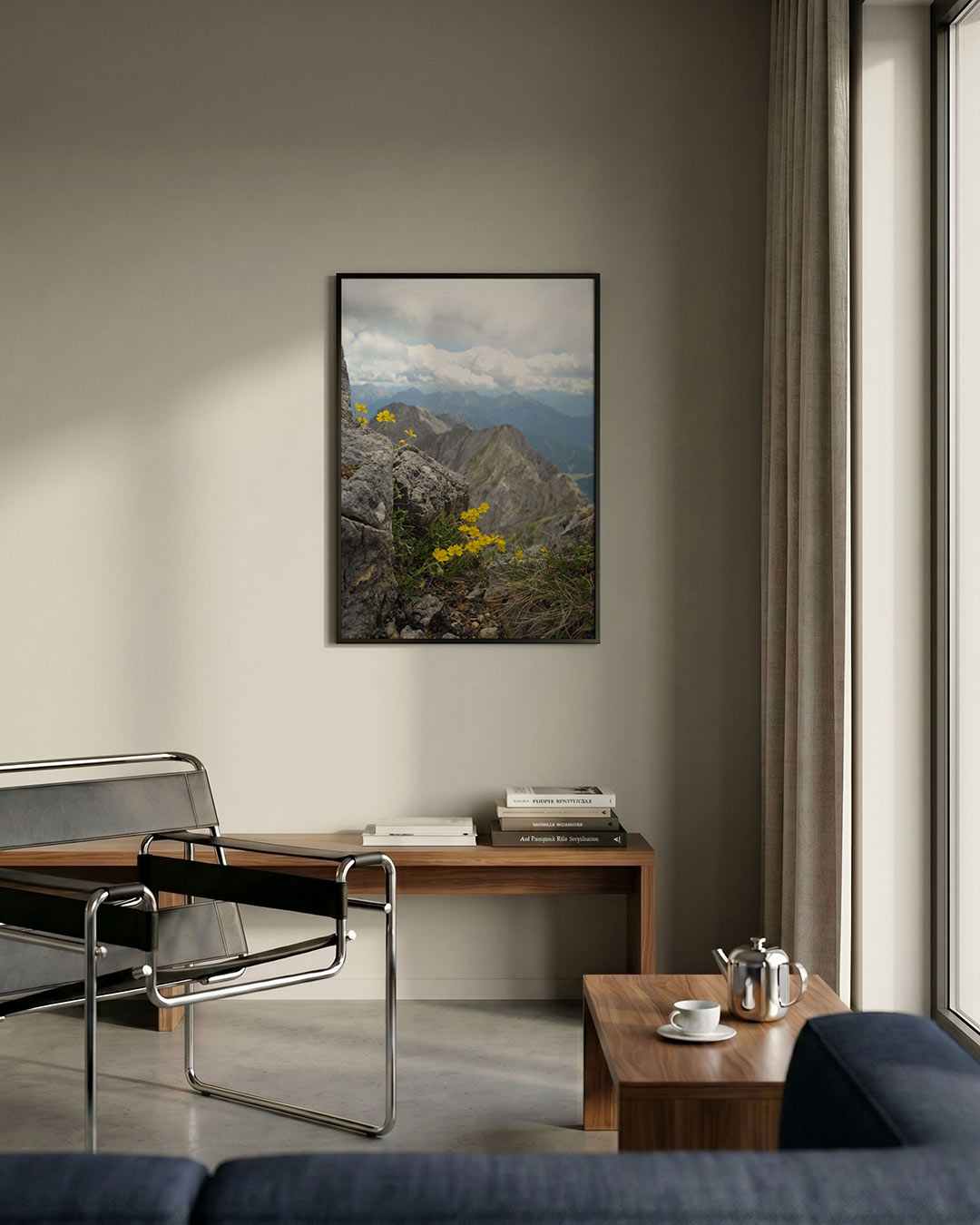 Berglandschap met bloemen Poster