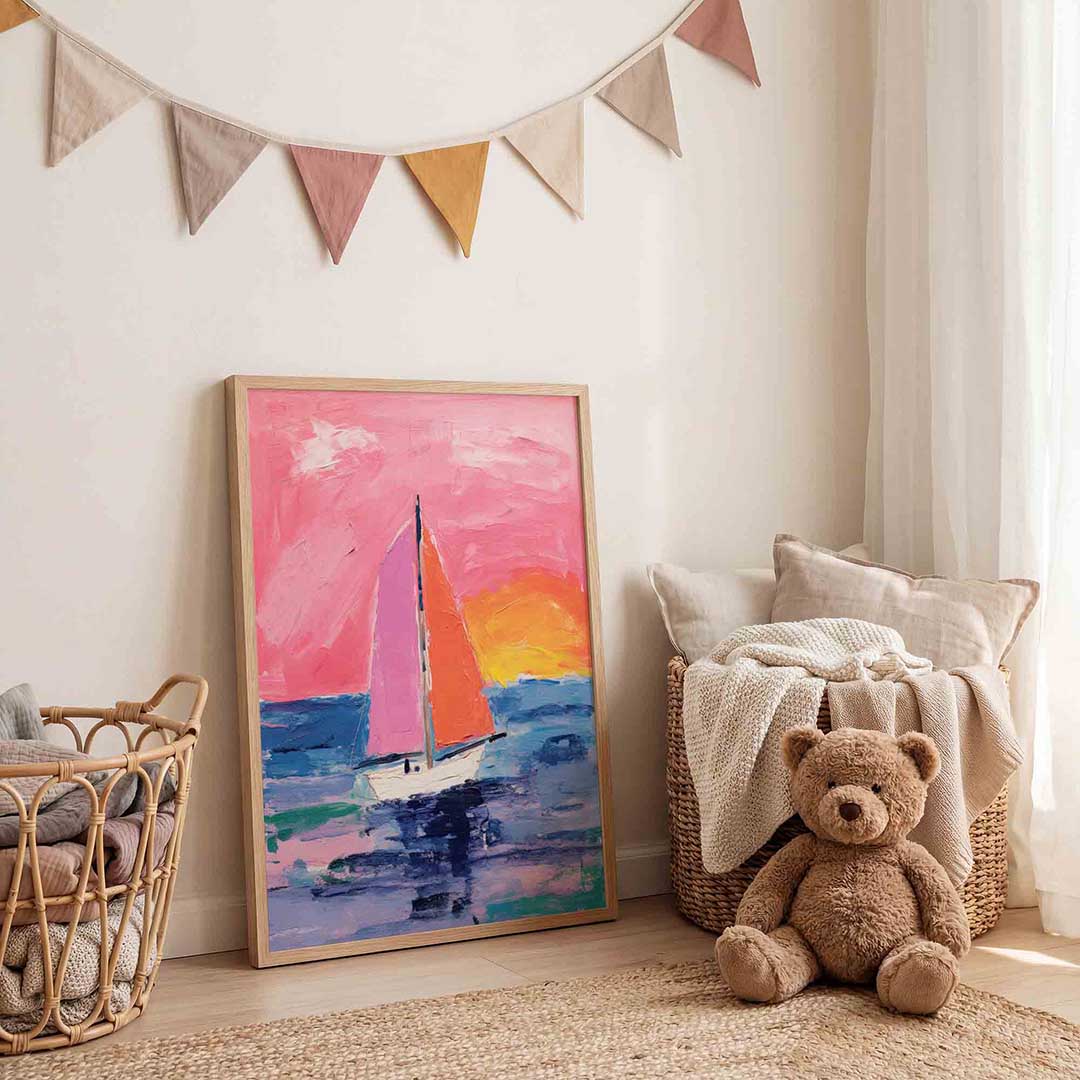 Zeilboot op kleurrijke zee Poster