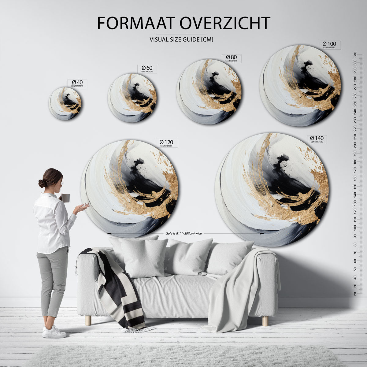 Zwart en goud abstracte Muurcirkel