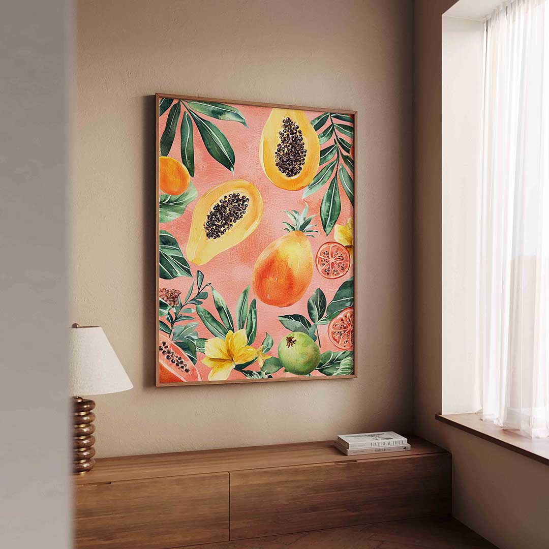 Papaya en bladeren Poster