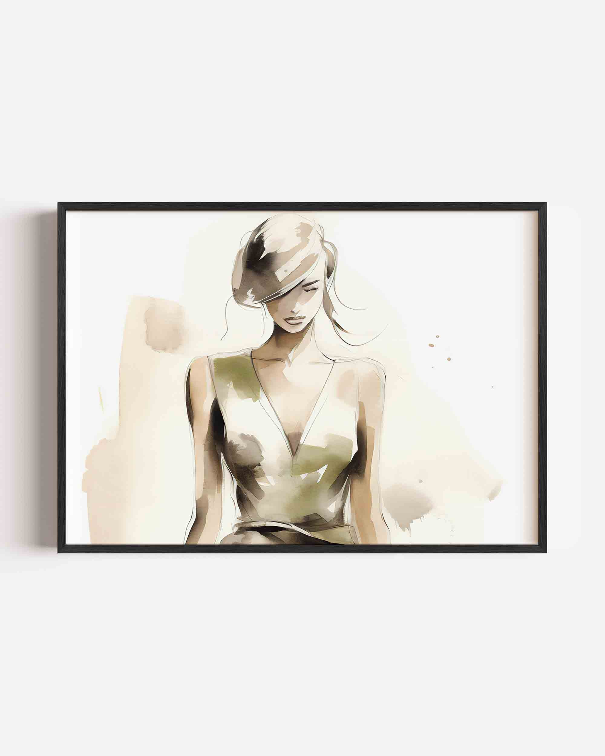 Vrouw in beige jurk Poster
