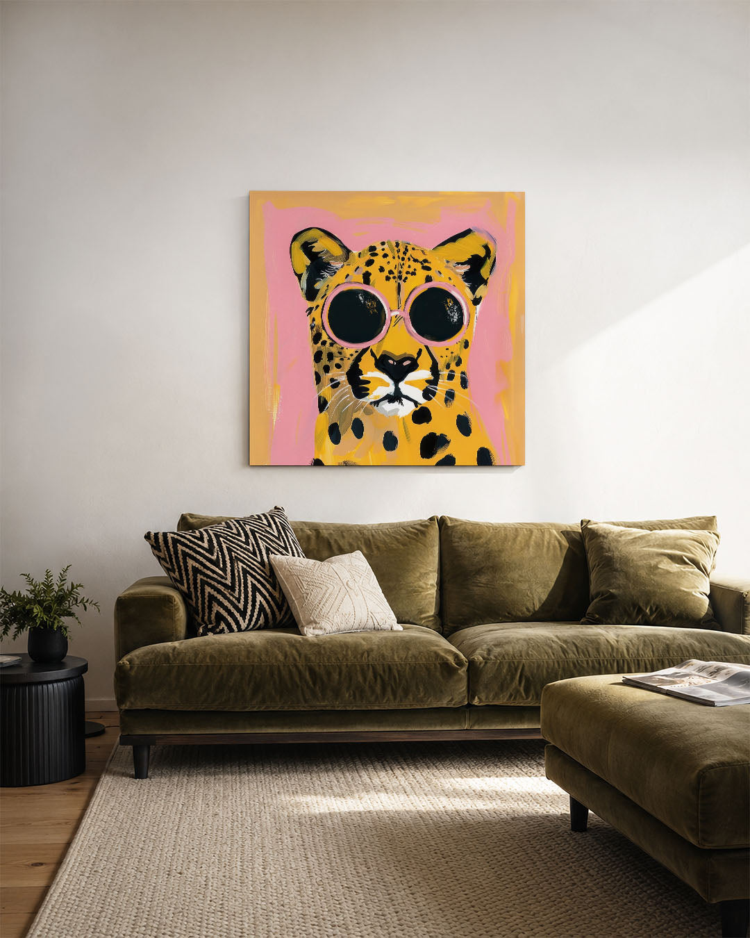 Speelse luipaard portret Kunstwerk