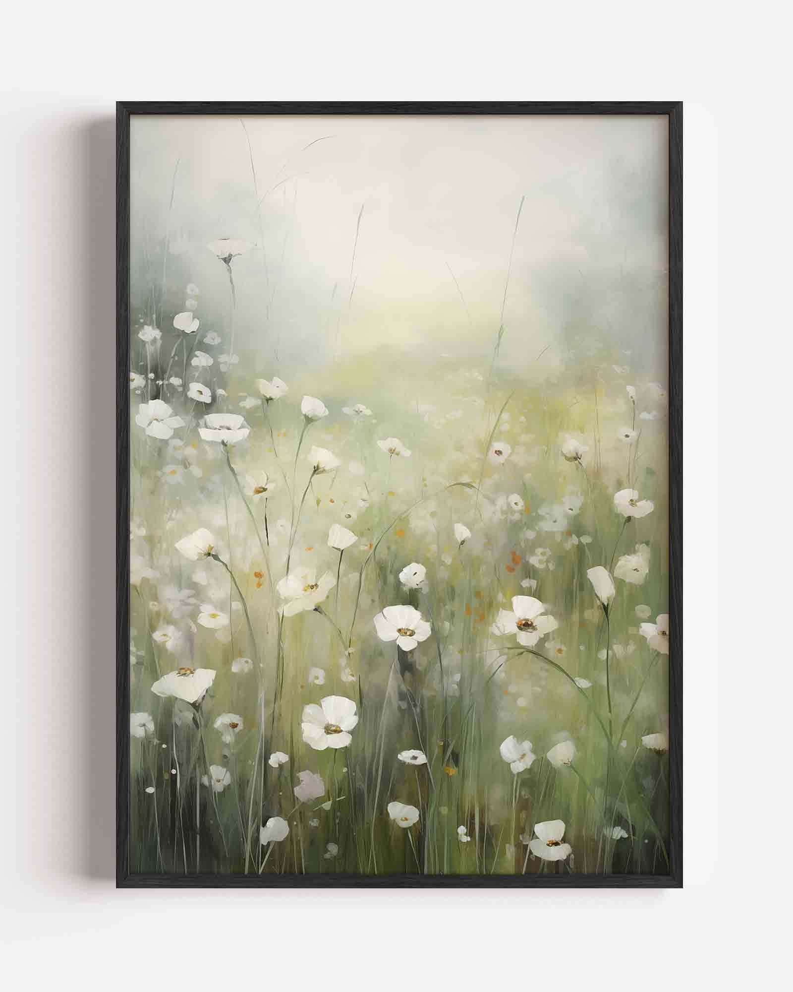 Witte bloemen in veld Poster